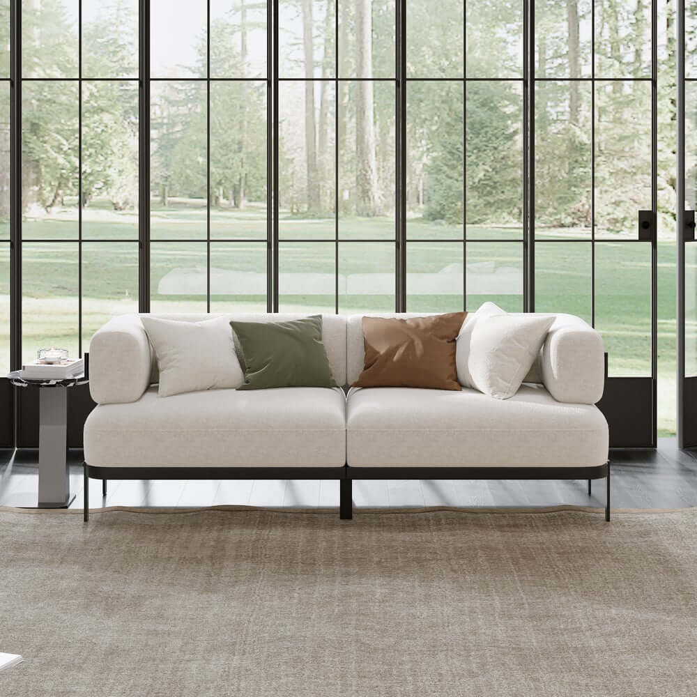 Modern Velvet Sofa With Metal Legs And Square Arms Main Product Image