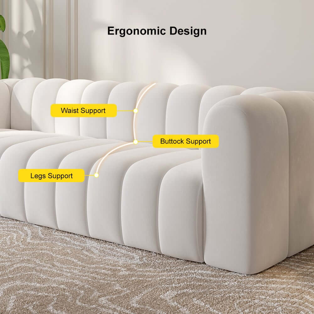 Modern Velvet Tufted Sofa - 3 Seater, No Assembly Required