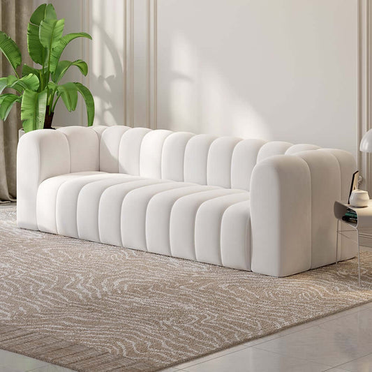 Modern Velvet Tufted Sofa - 3 Seater, No Assembly Required