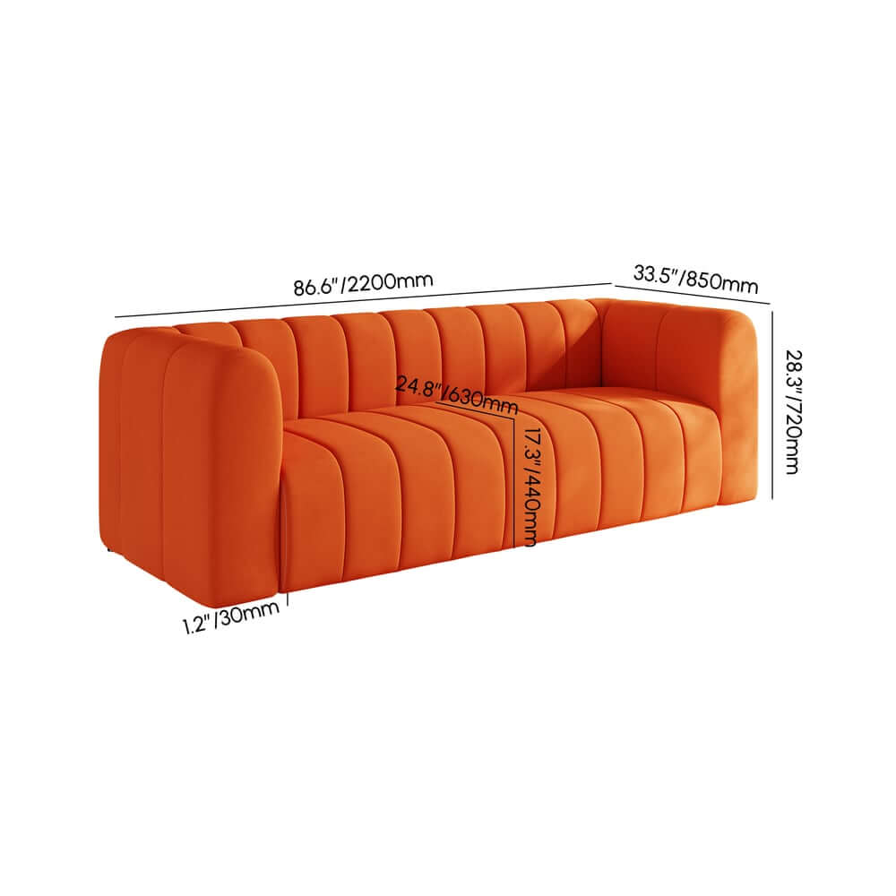 Modern Velvet Tufted Sofa - 3 Seater, No Assembly Required Dimensions