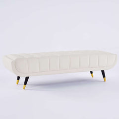 Modern Velvet Upholstered Bedroom Bench with Solid Wood Legs
