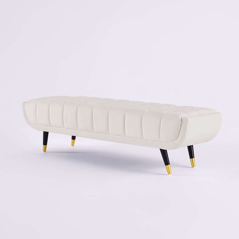 Modern Velvet Upholstered Bedroom Bench with Solid Wood Legs