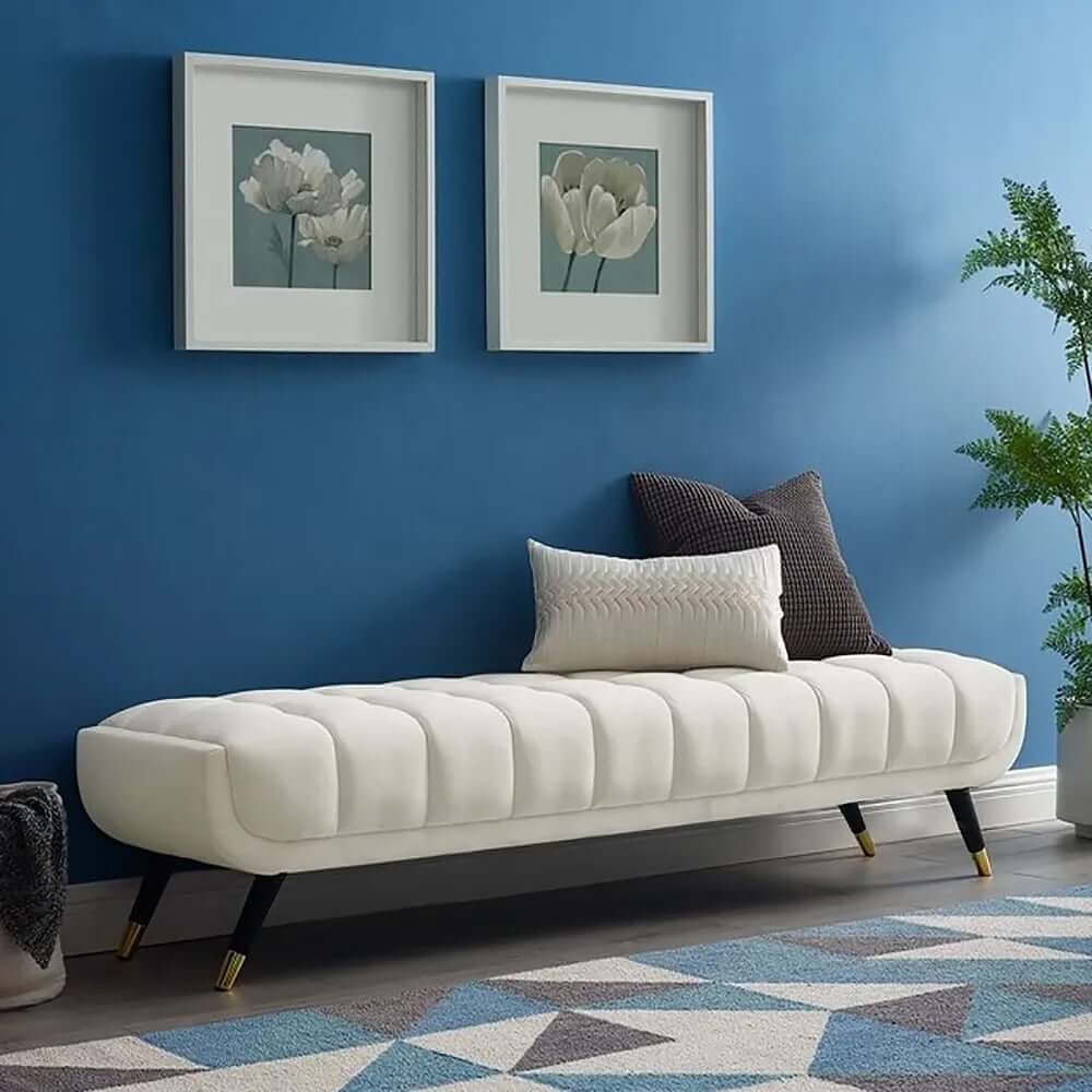 Modern Velvet Upholstered Bedroom Bench with Solid Wood Legs Main Product Image