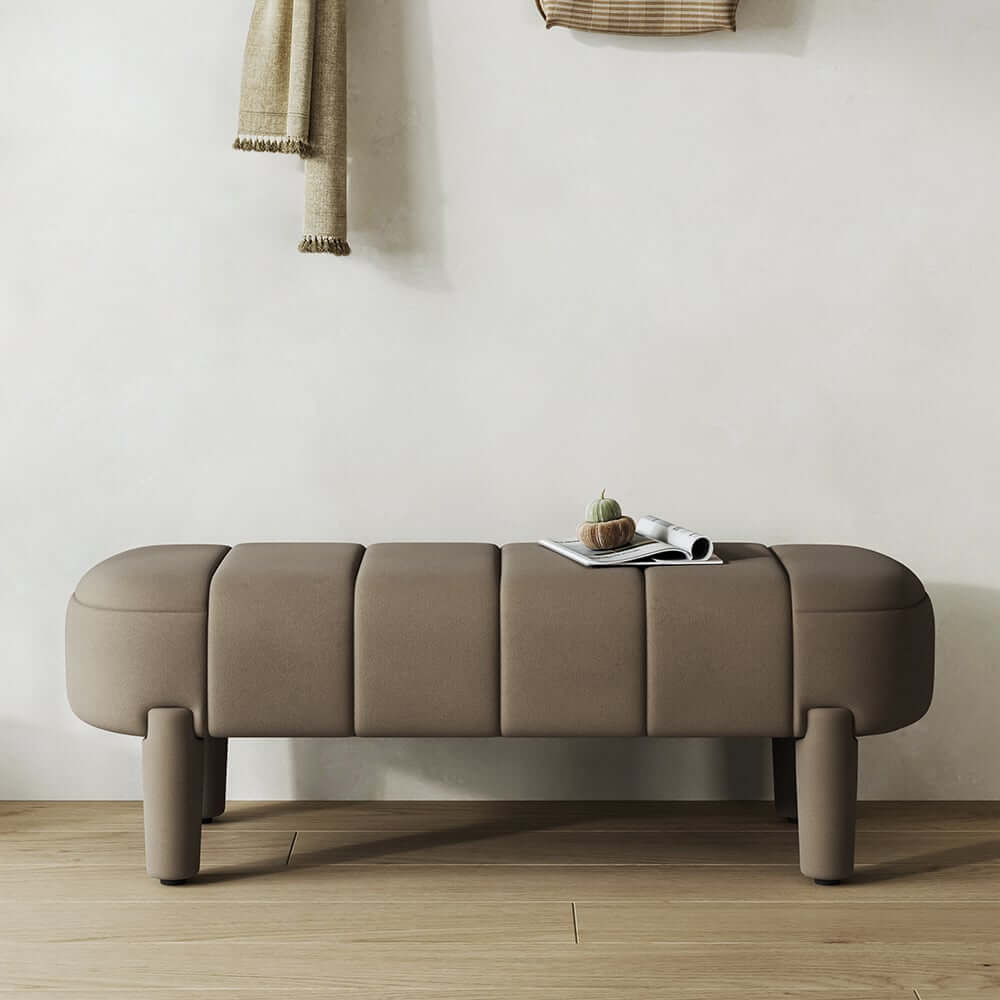 Modern Velvet Upholstered Coffee Entryway Bench with Metal Legs