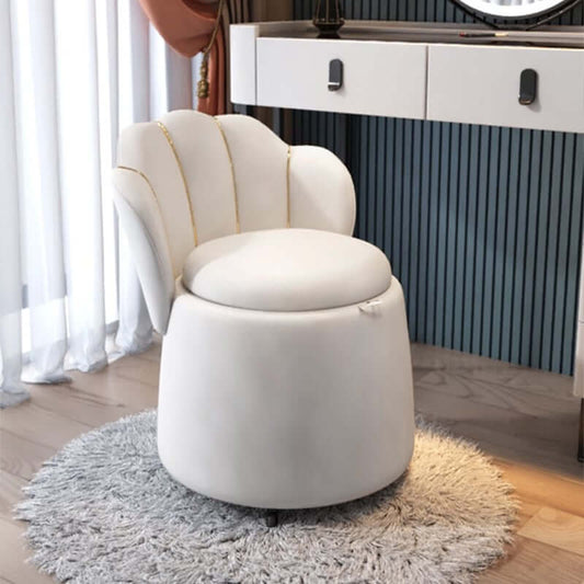 Modern Velvet Vanity Stool with Petal Back and Swivel Base