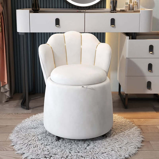 Modern Velvet Vanity Stool with Petal Back and Swivel Base Main Product Image