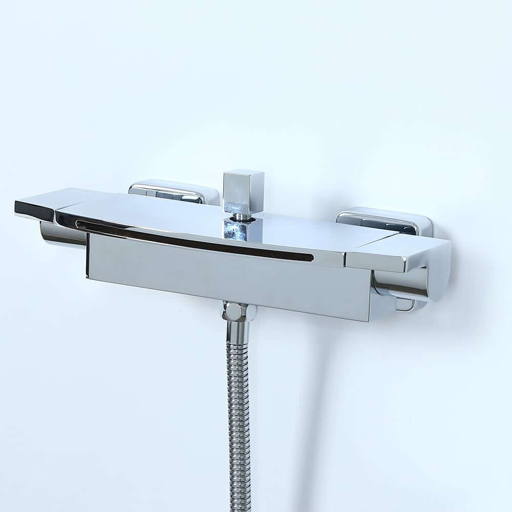 Modern Wall Mount Bathtub Faucet with Hand Shower in Chrome