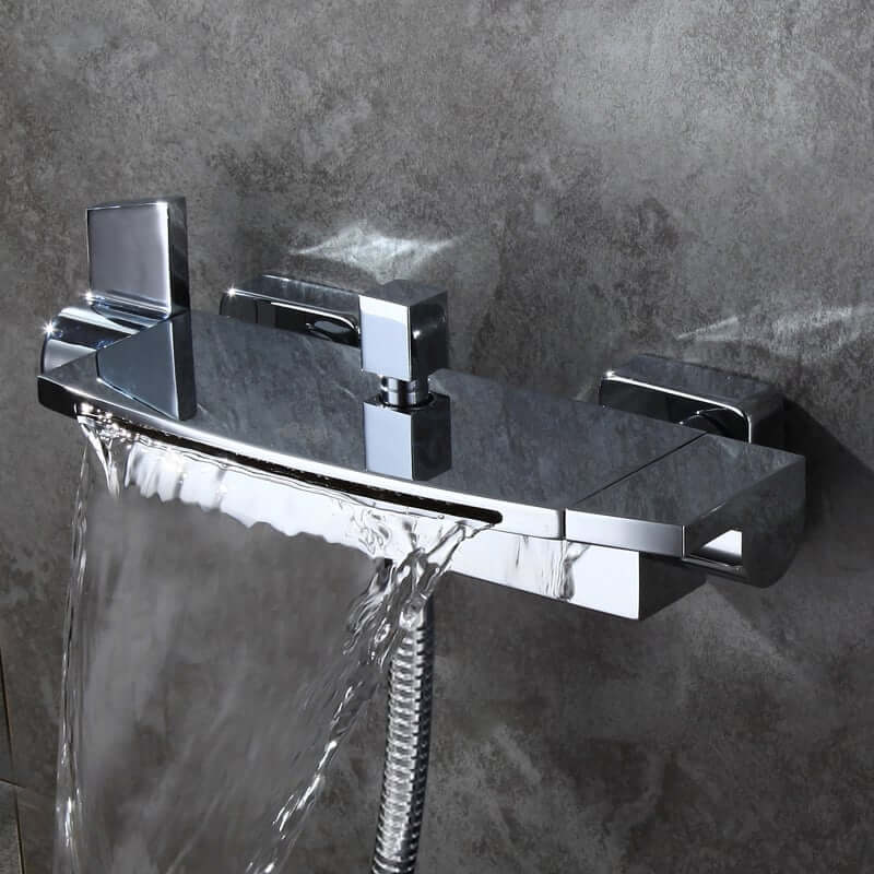 Modern Wall Mount Bathtub Faucet with Hand Shower in Chrome