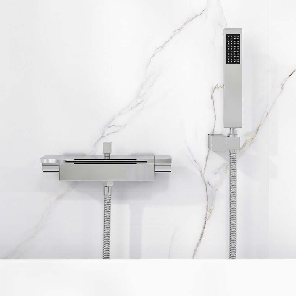 Modern Wall Mount Bathtub Faucet with Hand Shower in Chrome