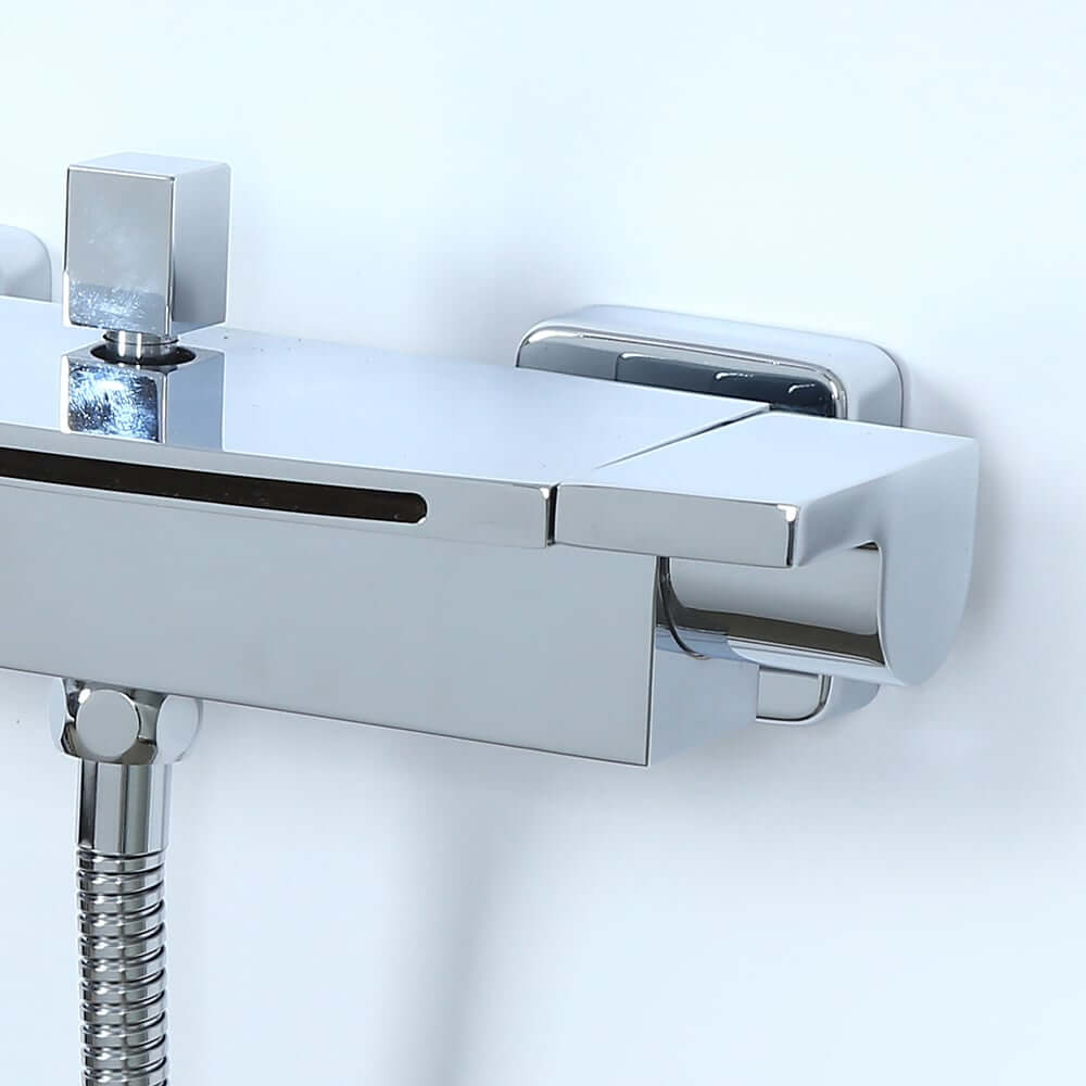 Modern Wall Mount Bathtub Faucet with Hand Shower in Chrome