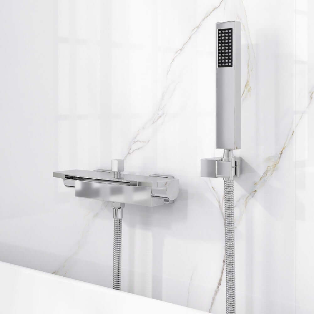 Modern Wall Mount Bathtub Faucet with Hand Shower in Chrome