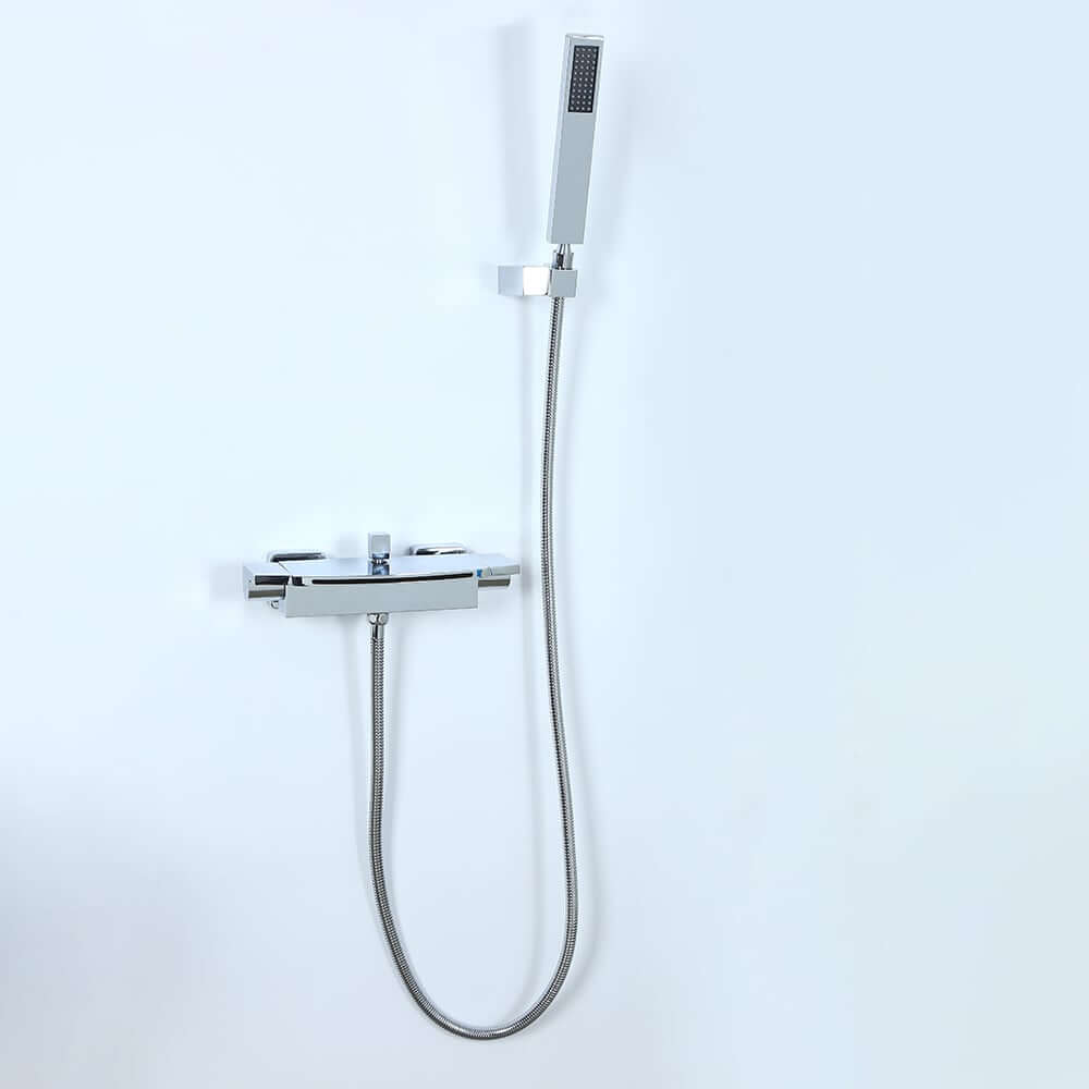 Modern Wall Mount Bathtub Faucet with Hand Shower in Chrome
