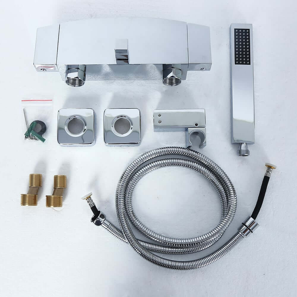 Modern Wall Mount Bathtub Faucet with Hand Shower in Chrome