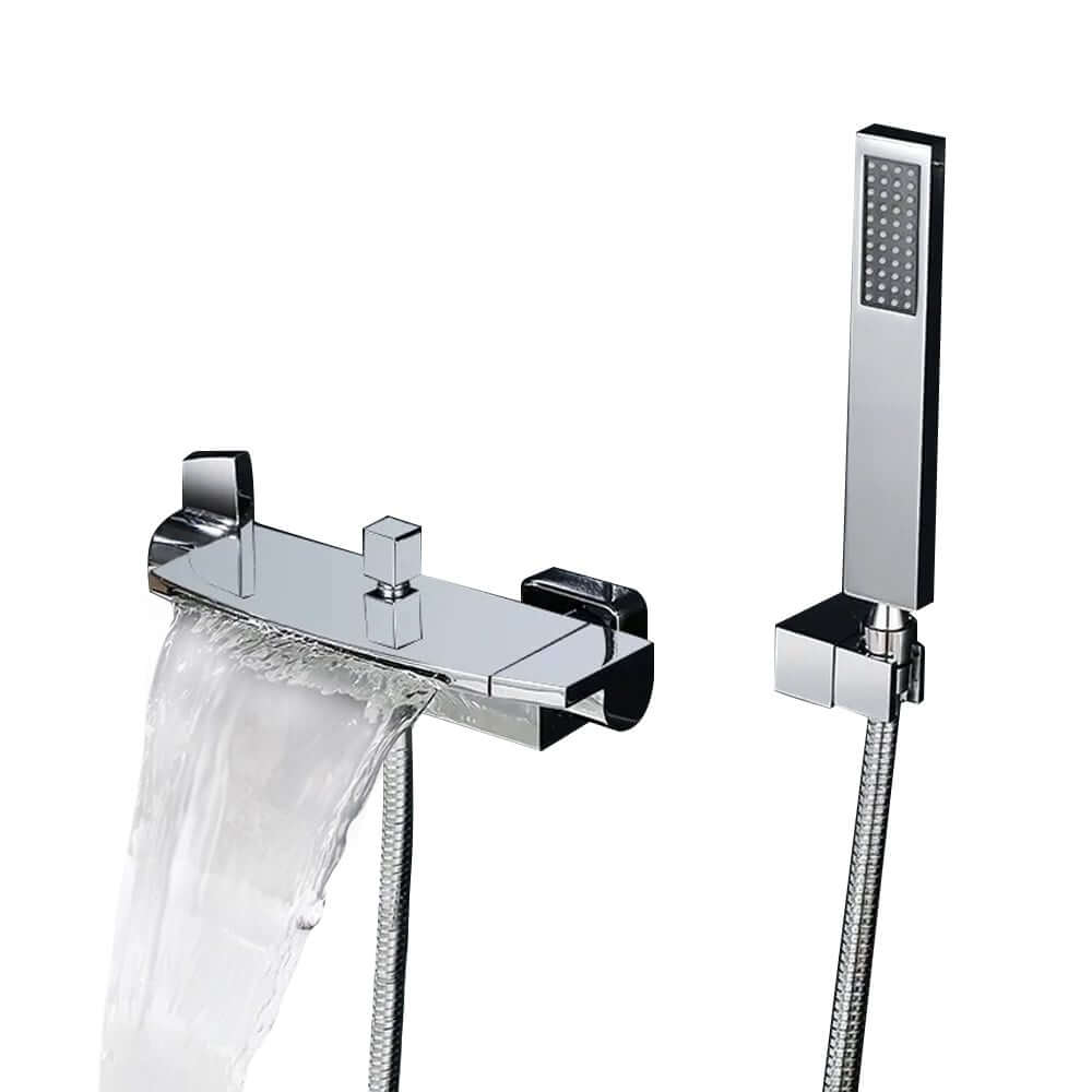 Modern Wall Mount Bathtub Faucet with Hand Shower in Chrome