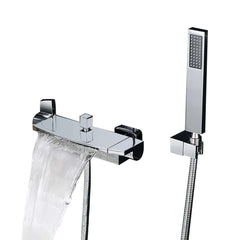Modern Wall Mount Bathtub Faucet with Hand Shower in Chrome