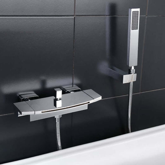Modern Wall Mount Bathtub Faucet with Hand Shower in Chrome