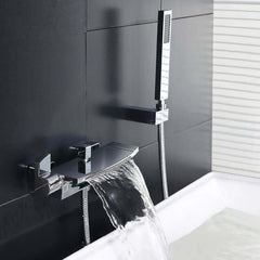Modern Wall Mount Bathtub Faucet with Hand Shower in Chrome