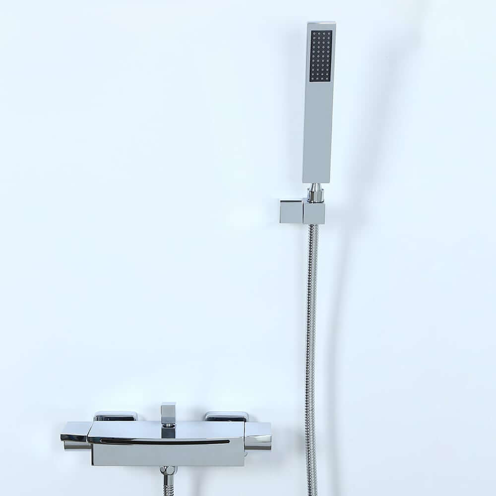 Modern Wall Mount Bathtub Faucet with Hand Shower in Chrome
