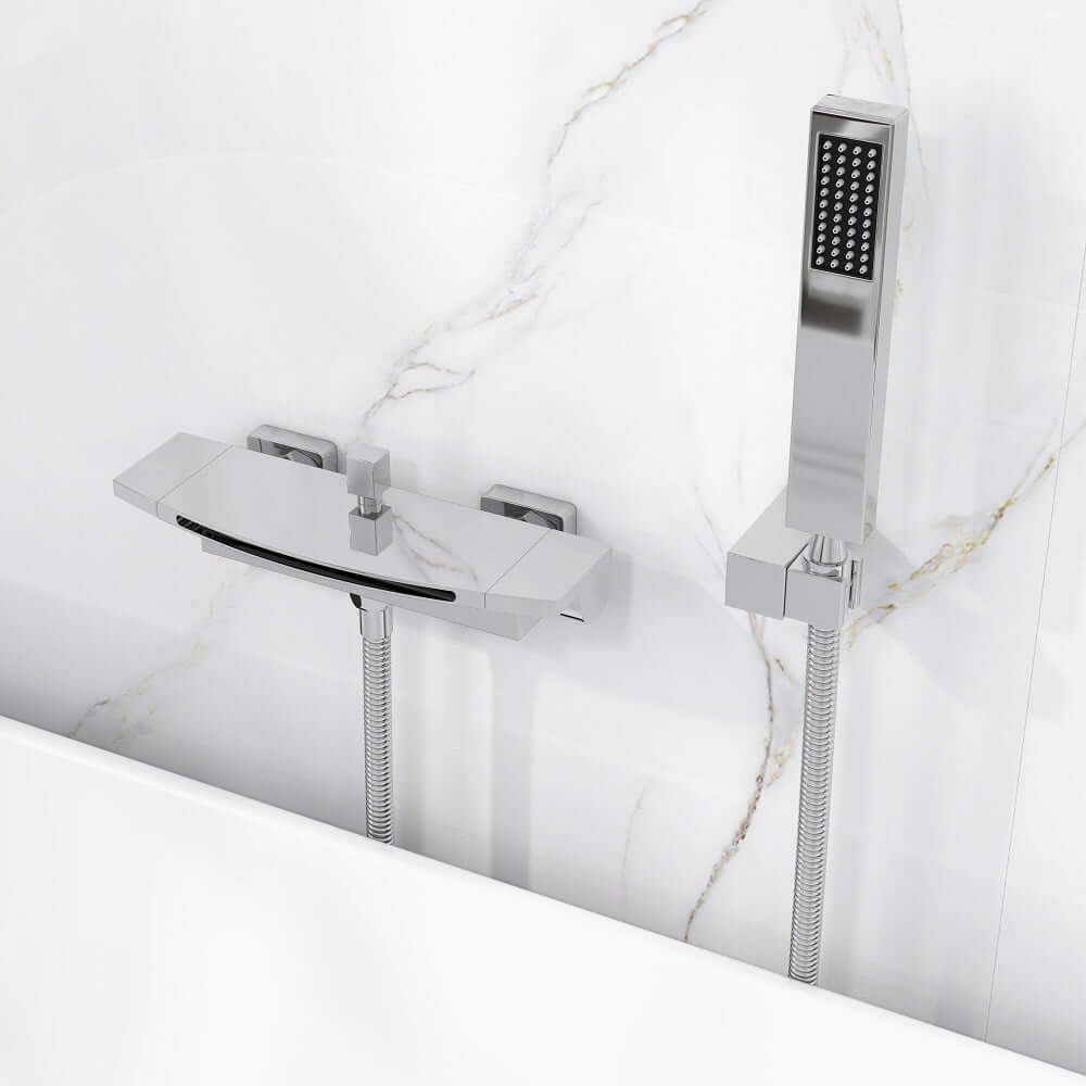 Modern Wall Mount Bathtub Faucet with Hand Shower in Chrome