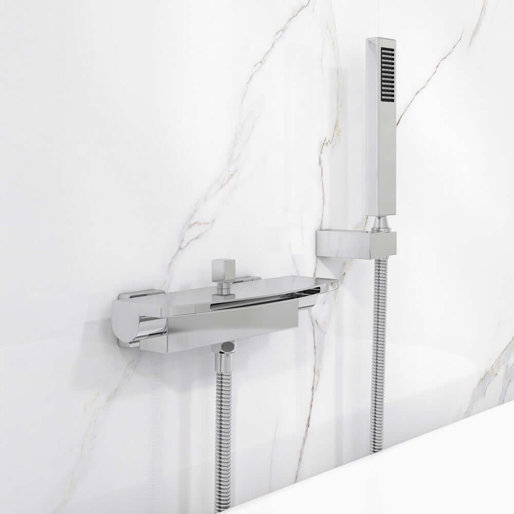 Modern Wall Mount Bathtub Faucet with Hand Shower in Chrome
