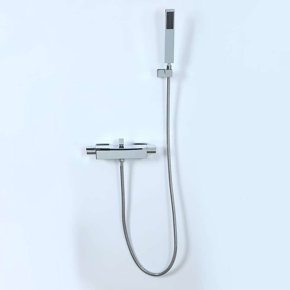 Modern Wall Mount Bathtub Faucet with Hand Shower in Chrome