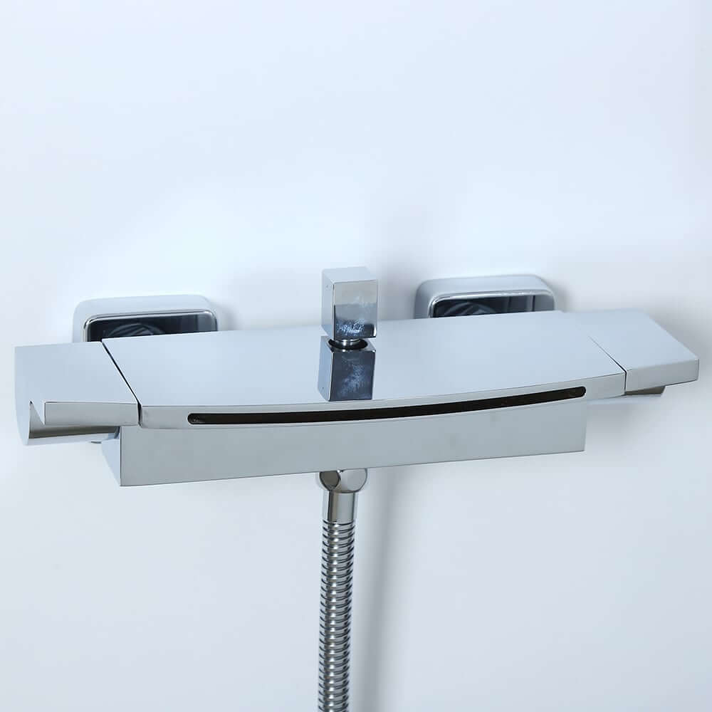 Modern Wall Mount Bathtub Faucet with Hand Shower in Chrome