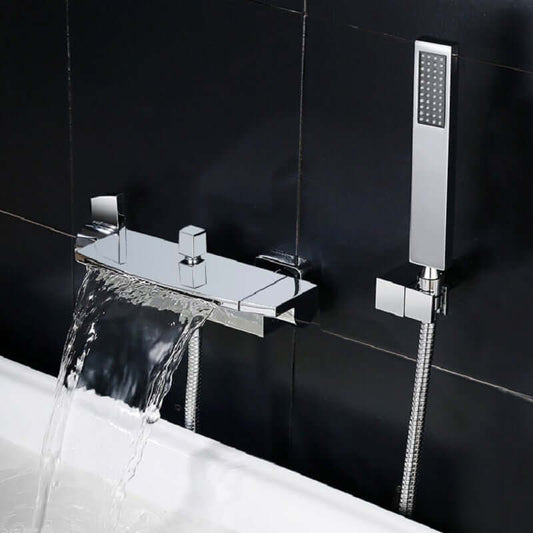 Modern Wall Mount Bathtub Faucet with Hand Shower in Chrome Main Product Image