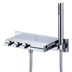 Modern Wall Mount Brass Tub Filler with Handshower and Waterfall Spout