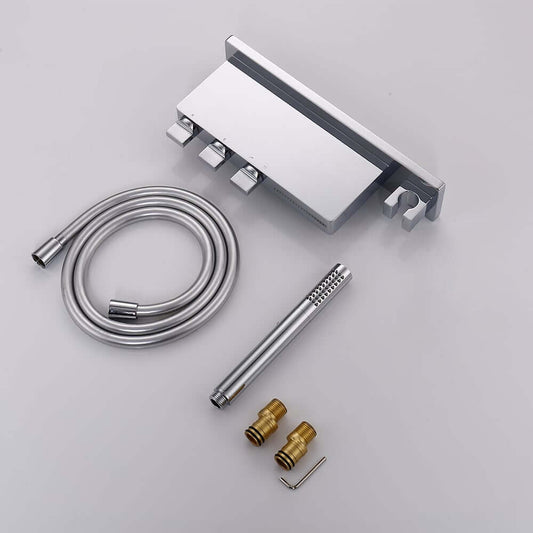 Modern Wall Mount Brass Tub Filler with Handshower and Waterfall Spout