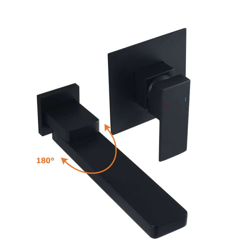 Modern Wall Mounted Bathroom Faucet in Matte Black with Swivel Spout