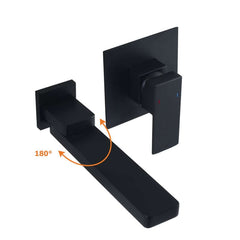 Modern Wall Mounted Bathroom Faucet in Matte Black with Swivel Spout