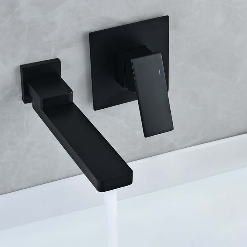 Modern Wall Mounted Bathroom Faucet in Matte Black with Swivel Spout Main Product Image