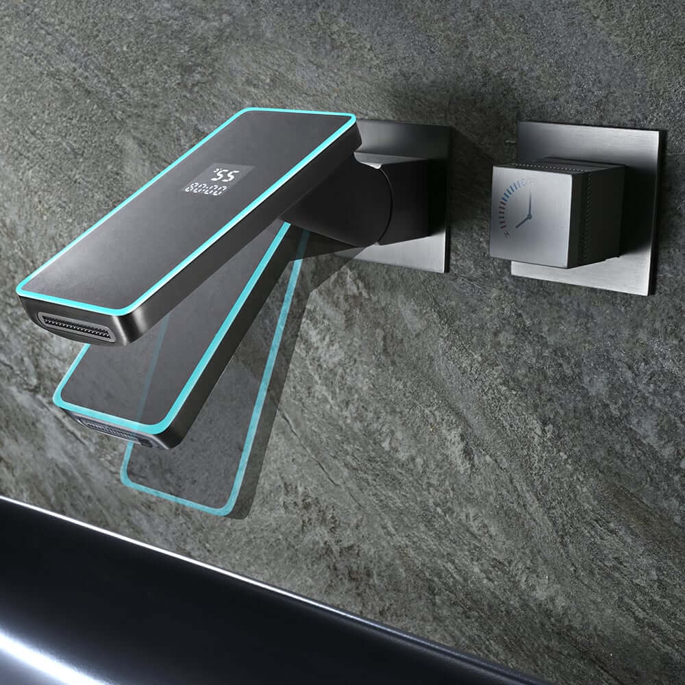 Modern Wall Mounted Bathroom Faucet with LED Temperature Display