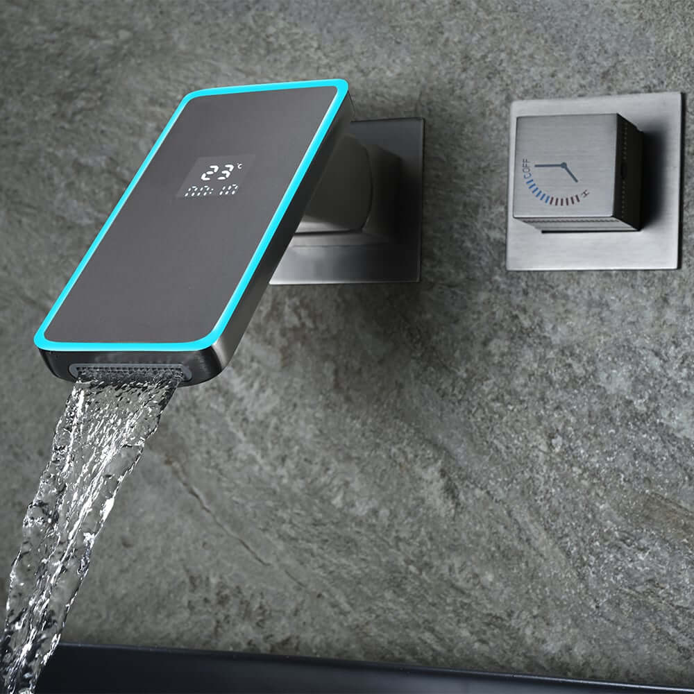 Modern Wall Mounted Bathroom Faucet with LED Temperature Display