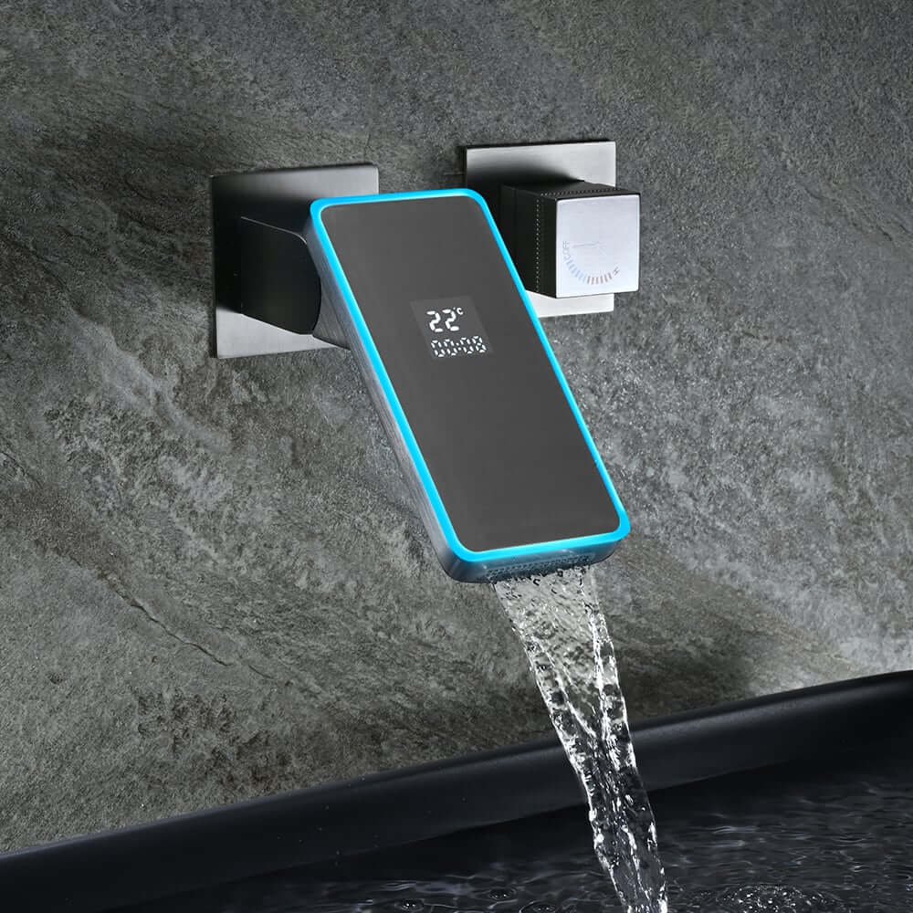 Modern Wall Mounted Bathroom Faucet with LED Temperature Display