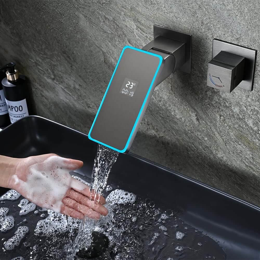 Modern Wall Mounted Bathroom Faucet with LED Temperature Display