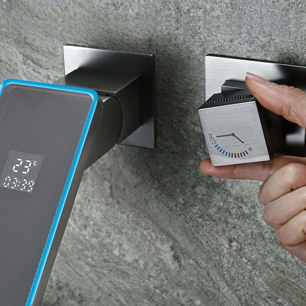 Modern Wall Mounted Bathroom Faucet with LED Temperature Display