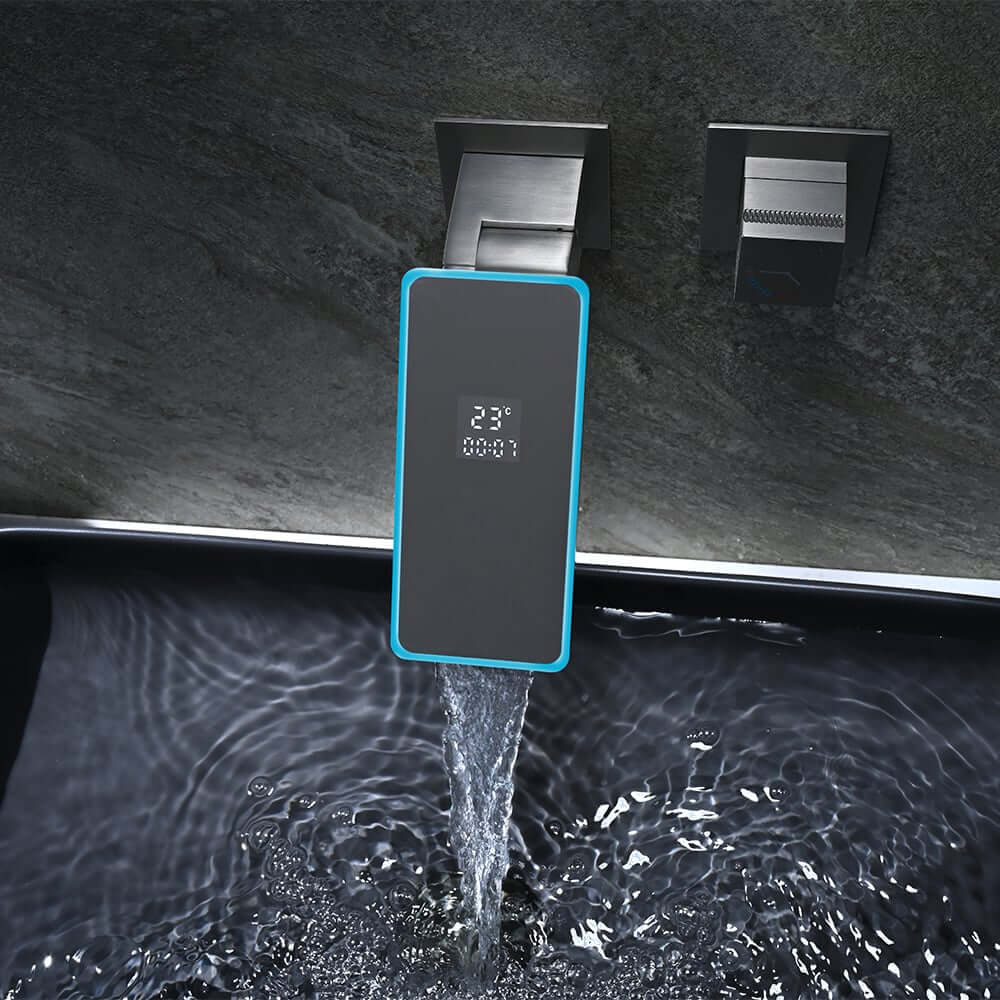 Modern Wall Mounted Bathroom Faucet with LED Temperature Display
