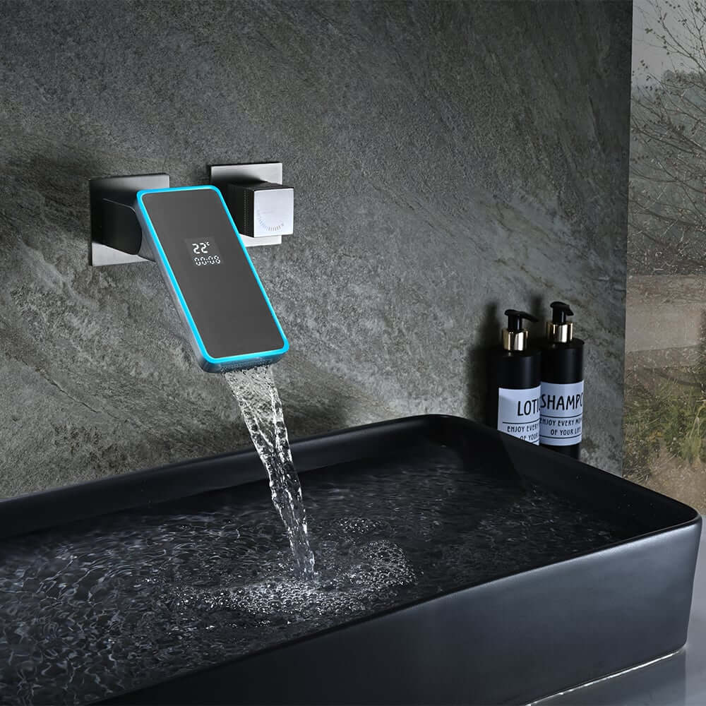 Modern Wall Mounted Bathroom Faucet with LED Temperature Display Main Product Image