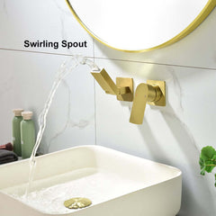 Modern Wall Mounted Bathroom Faucet with Waterfall Spout and Brushed Gold Finish