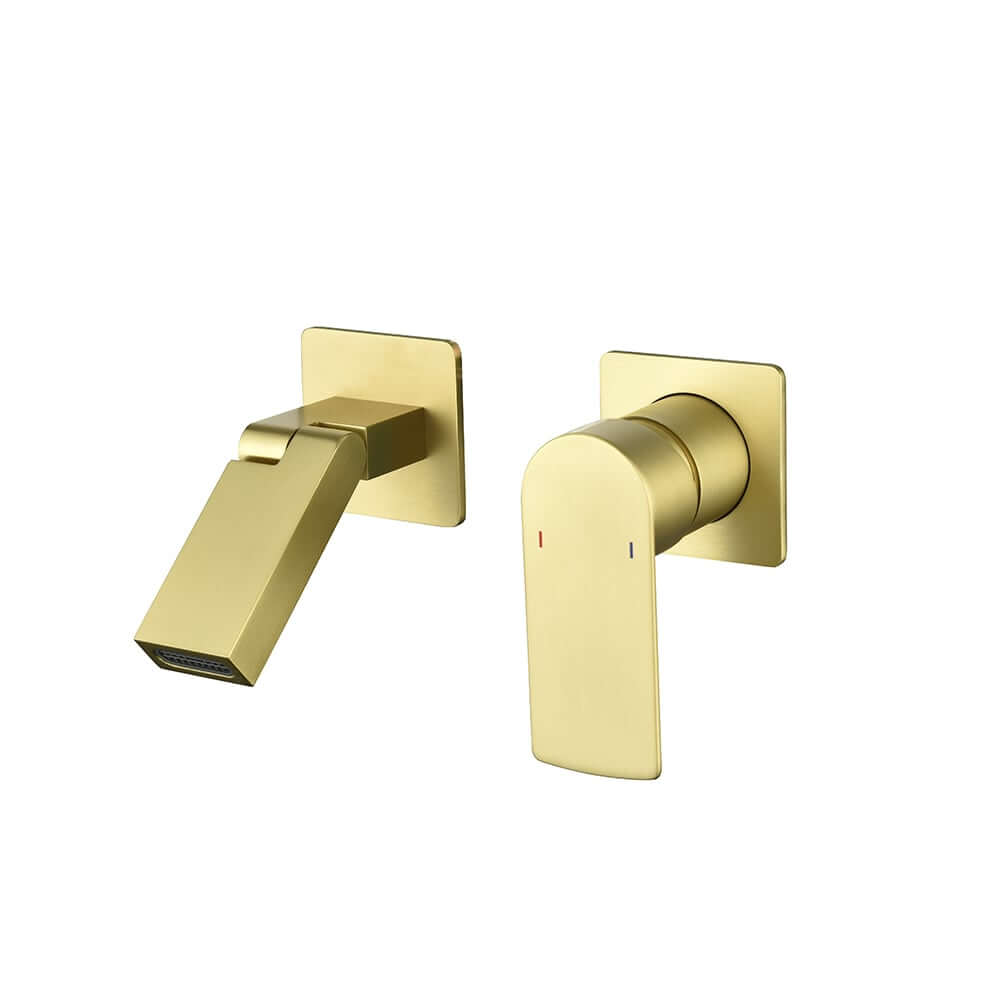 Modern Wall Mounted Bathroom Faucet with Waterfall Spout and Brushed Gold Finish
