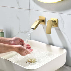Modern Wall Mounted Bathroom Faucet with Waterfall Spout and Brushed Gold Finish