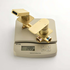 Modern Wall Mounted Bathroom Faucet with Waterfall Spout and Brushed Gold Finish
