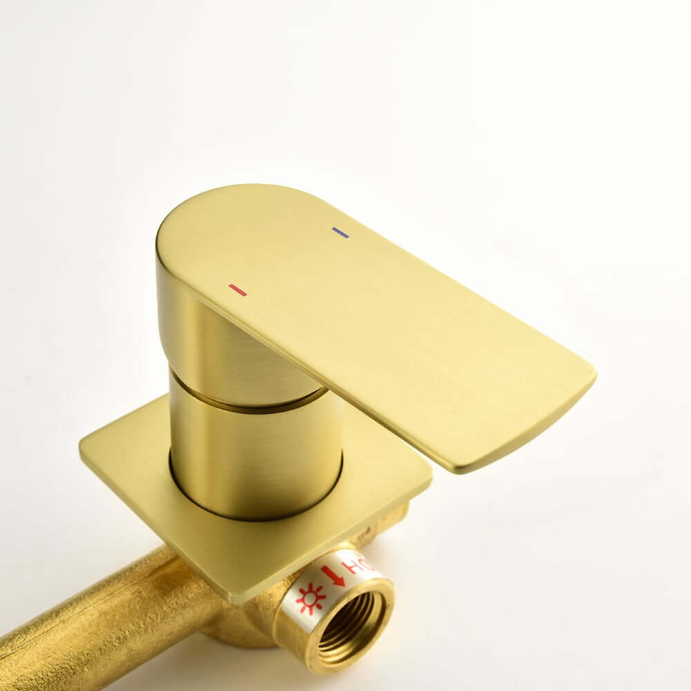 Modern Wall Mounted Bathroom Faucet with Waterfall Spout and Brushed Gold Finish