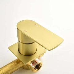 Modern Wall Mounted Bathroom Faucet with Waterfall Spout and Brushed Gold Finish