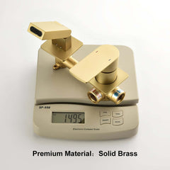 Modern Wall Mounted Bathroom Faucet with Waterfall Spout and Brushed Gold Finish
