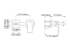 Modern Wall Mounted Bathroom Faucet with Waterfall Spout and Brushed Gold Finish Dimensions
