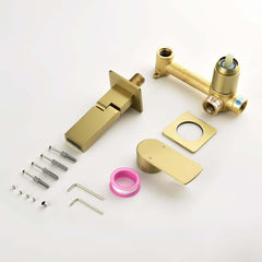 Modern Wall Mounted Bathroom Faucet with Waterfall Spout and Brushed Gold Finish