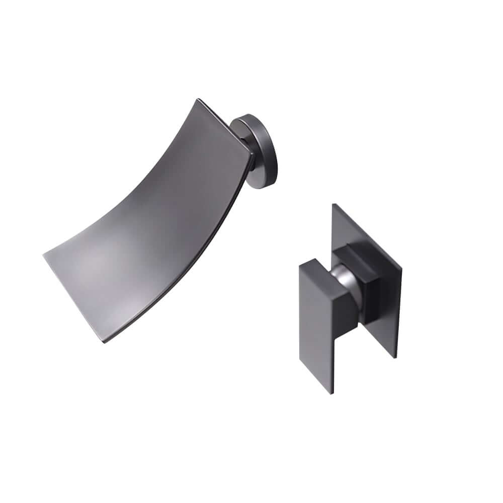 Modern Wall Mounted Bathroom Faucet with Waterfall Spout in Matte Black
