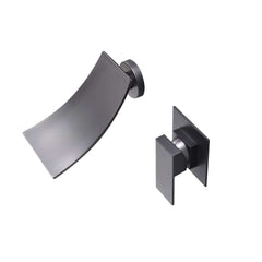 Modern Wall Mounted Bathroom Faucet with Waterfall Spout in Matte Black